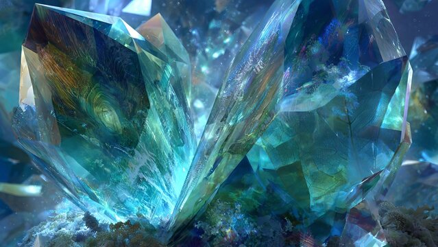 Deep Emerald Crystal Formation Macro Texture Background Blues Green Geology