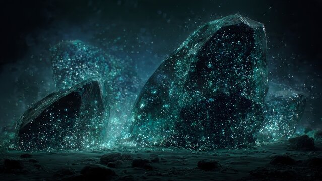 Ethereal blue energy crystal formation deep space abstract background