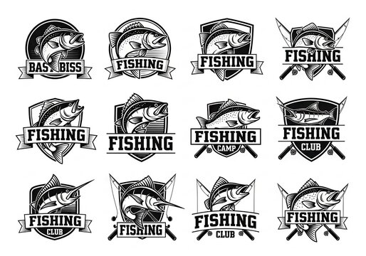 A 3x3 Grid Of Nine Vintage Monochrome Fishing Logo Gigapixel Low Resolution V2 4x Metadata