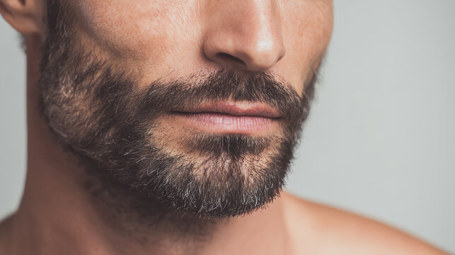Close-up portrait of a man with a well-groomed beard, showcasing strong facial features and a confident expression.