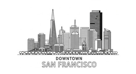 Obraz premium San Francisco city skyline illustration downtown.