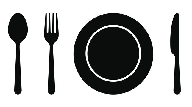 Black plate with cutlery set.