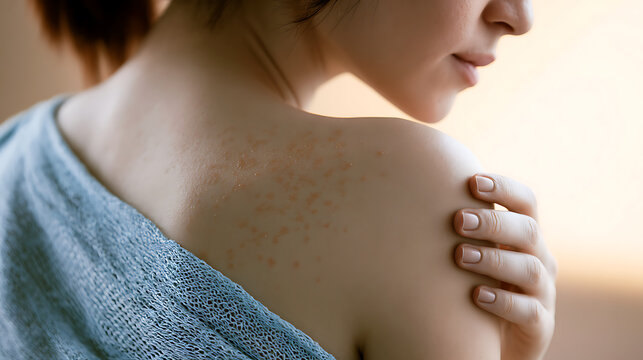 A mild rash of shingles on the side of the body.