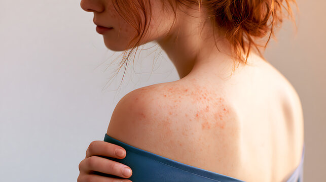 Shingles. A mild rash of shingles on the side of the body.