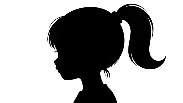 Isolated silhouette of a young girl's head in profile with a ponytail, looking left