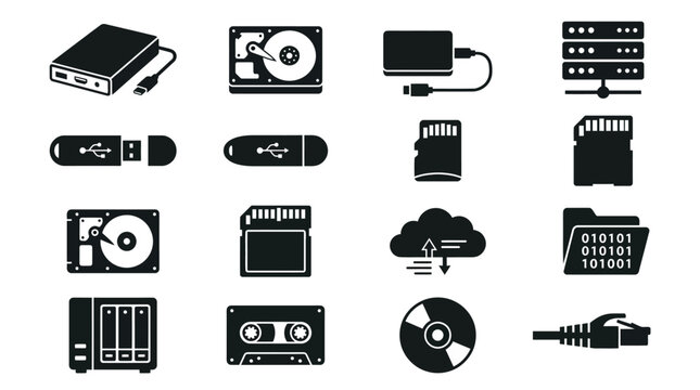 Collection of various computer hardware icons.