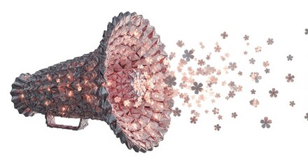 Obraz premium Origami Megaphone Blowing Cherry Blossom Petals and Stars Vector Illustration