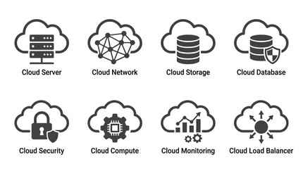 Fototapeta premium Various cloud computing icons representing different services and functionalities in technology
