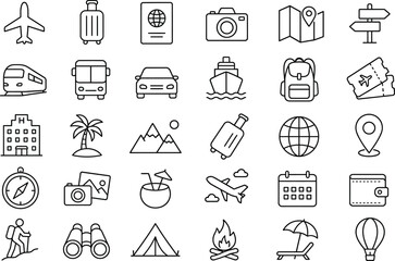 Fototapeta premium Travel Icons Set Linear Style On White Background
