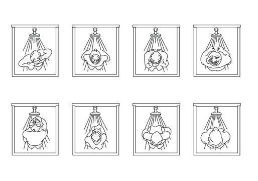 Architecturall People shower in Bathroom CAD Drawing top view isolate in white Background.