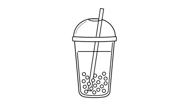 Adobe Illustrator ArtworkEmpty transparent plastic cup with straw isolated on white background line art illustration