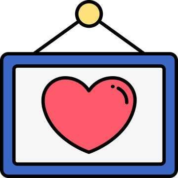 Vibrant red heart symbol elegantly displayed within a classic rectangular picture frame, representing affection, passion, and cherished memories