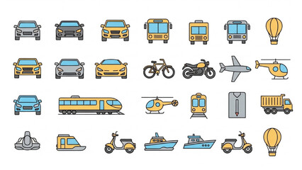Vector icon sheet of various transportation modes and vehicles © Icon Master PNG
