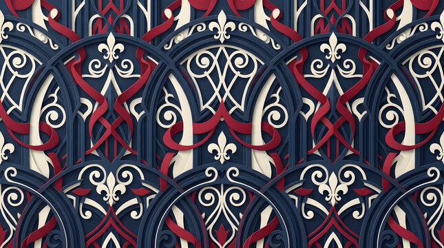 Luxury French Inspired Abstract Pattern Background with Elegant Geometric Arches and Ribbon Motifs