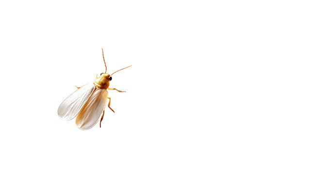 Winged termite alate insect macro with translucent wings and long antennae isolated