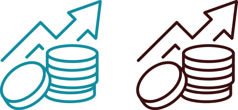 Financial growth icons, money stack symbols, coin illustrations, business success graphics