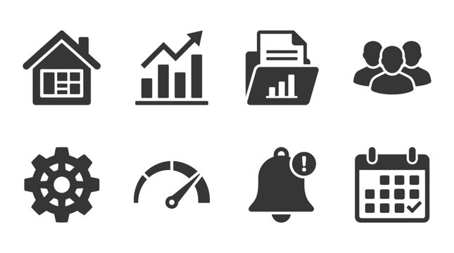 Set of flat business and office interface icons.