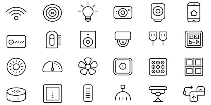 Modern outline icons for smart home and technology on transparent background