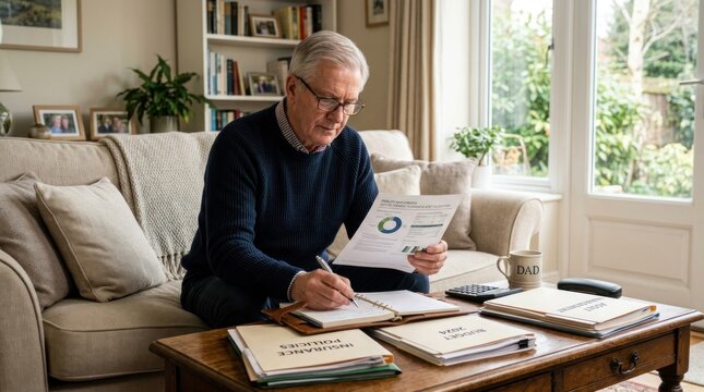 Senior Man Working on Finances at Home.