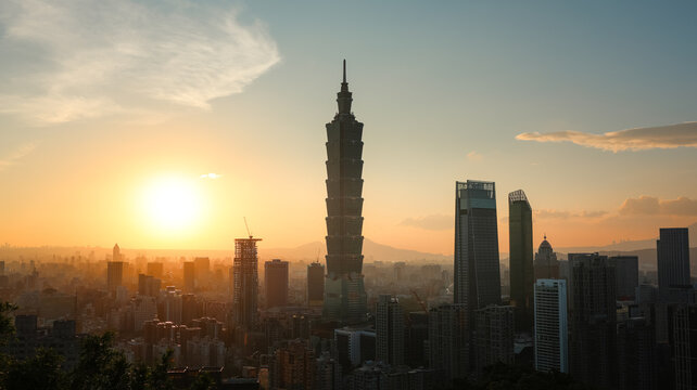 Golden light over Taipei skyline