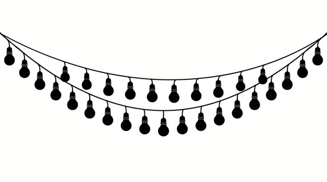 Silhouette of hanging decorative string lights for festive occasions.
