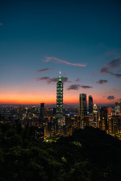 Taipei skyline at blue hour