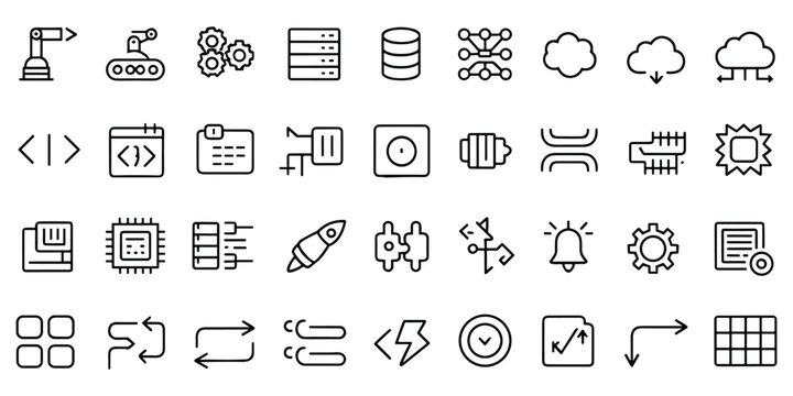 Set of 36 high quality universal icons, technology and data symbols, simple vector signs