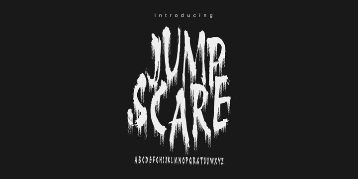 Jumpscare: A scary horror font. Bleeding display typeface with dripping splatter effects for movie posters and halloween.