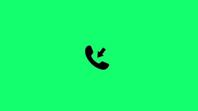 Direction incoming call icon animation with moving arrow isolated on green background. Incoming call notification icon for phone communication alert. Out going call icon with alpha channel