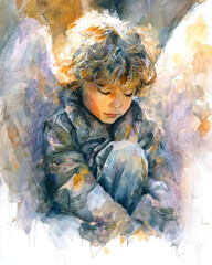 Obraz premium Heart-warming fantasy painting of an angel with detailed feathers and a soft celestial glow.