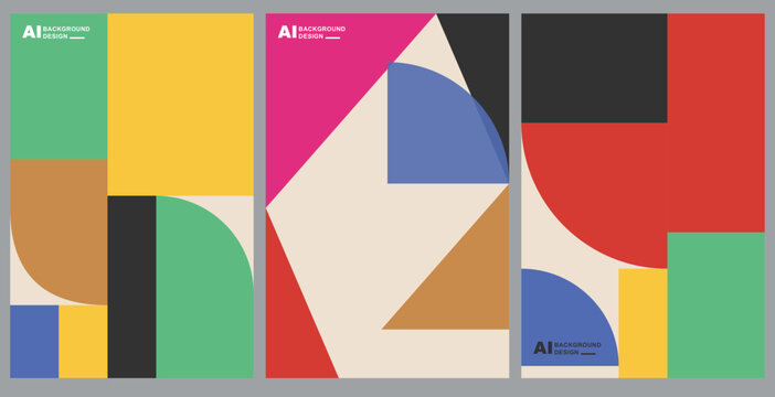 Abstract geometric poster set with colorful shapes and minimalist composition in vector format