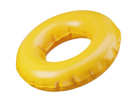 3D illustration of a bright yellow inflatable swimming ring, isolated on a plain background PNG.