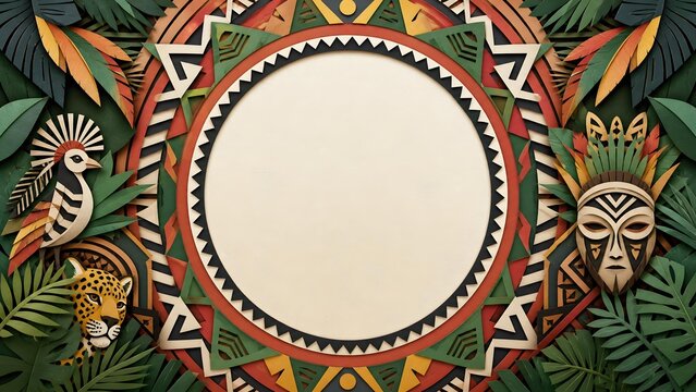 Brazilian Indigenous Grafismo Paper Cut Mandala And Amazon Wildlife Banner Background