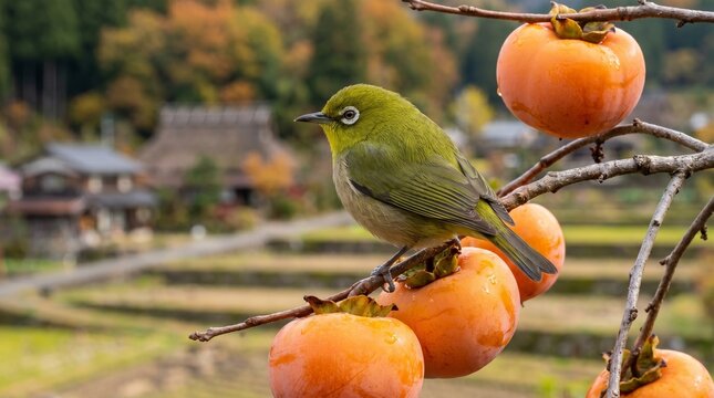 Japanese white-eye on a persimmon tree