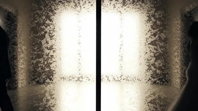 Silhouettes of a couple in formal wear standing apart with textured abstract background