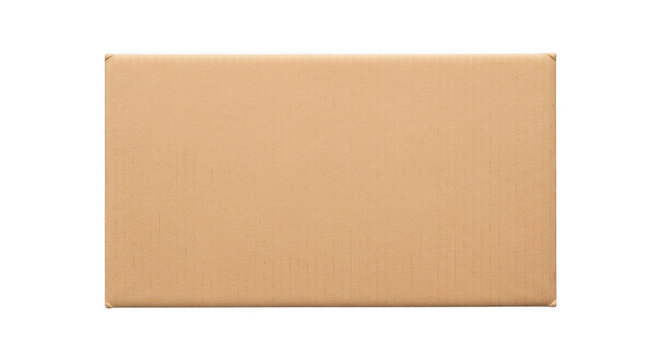 Top view of a rectangular brown cardboard box isolated on transparent background