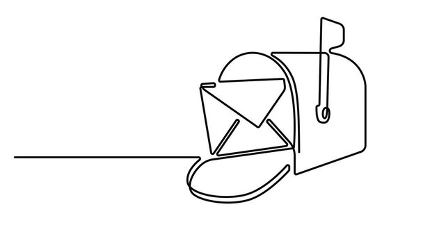 Animated self drawing of Continuous one line drawing of a mailbox with a letter inside video Full length one line animation. 4K video