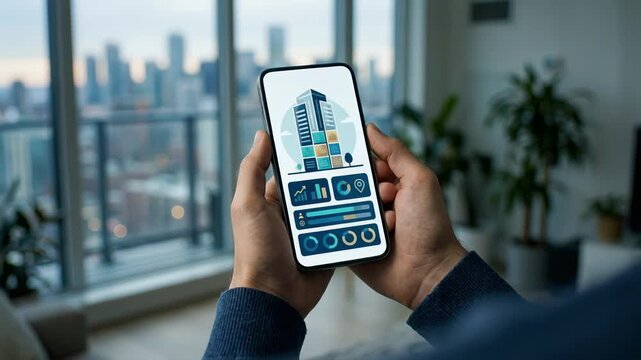 Medium shot capturing a sleek mobile app interface emphasizing fractional condo investments with background elements intentionally blurred to keep attention on the screen.