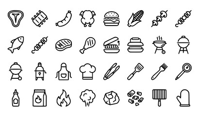 Fototapeta premium Fast Food Restaurant and Cooking Line Icons Collection Vector