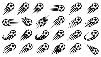Shooting soccer ball sign set with fast flying track line for team sport event game vector illustration © Md Robin Hasan