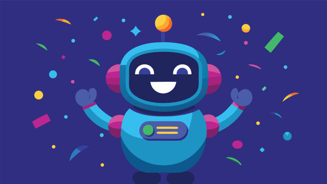 Cartoon robot with a friendly expression and a prominent check mark on its chest