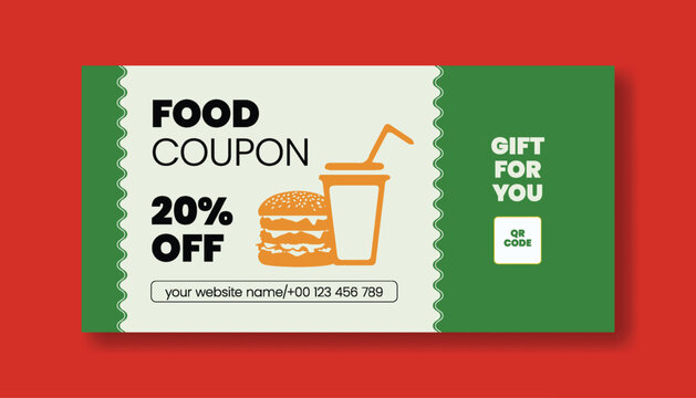 Food sale Gift voucher and discount coupon template, restaurant Food sale horizontal banner vector design, gift voucher card, Promo code discount voucher graphic template