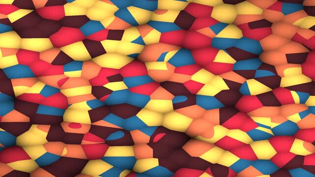 Colorful 3D geometric blocks pattern with red yellow blue and orange tiles