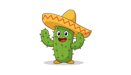 Happy cactus character wearing a mexican sombrero hat with sombrero, character © FatemaStock