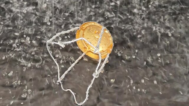 Muzzle, a bridle for a champagne cork under drops of water