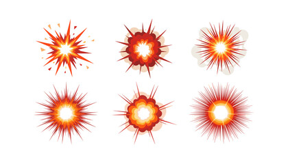 Collection of orange comic book explosion style blasts and fire icons © FatemaStock