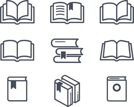 Book vector icon collection isolated, open books and library literature illustration design set