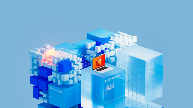 Innovative design shows artificial intelligence data system with cubes