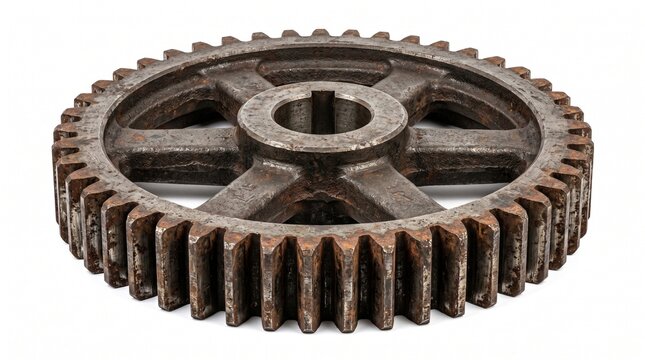rusty old cog wheel tooth brown teeth round circle dirty oxidized corroded steel part machine component mechanism device equipment mechanical engineering manufacturing factory