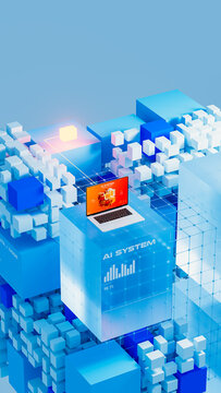 Innovative design shows artificial intelligence data system with cubes